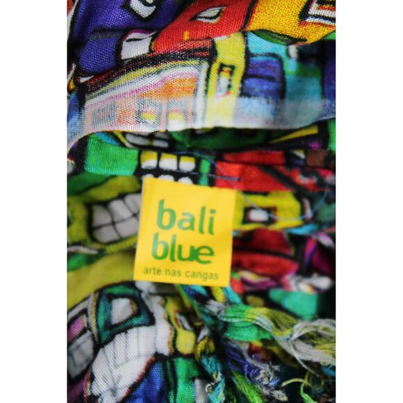 Bali Blue Original Rio Brazil Scarf colorful stacked houses art to wear sarong - Picture 3 of 6